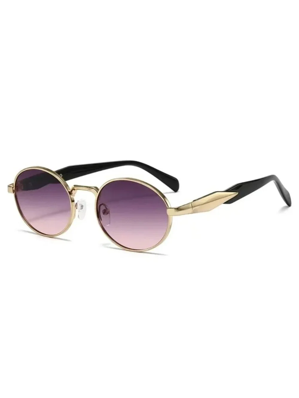 Unisex Oval Gold Frame Sunglasses With Purple Gradient Lenses & Black Arms